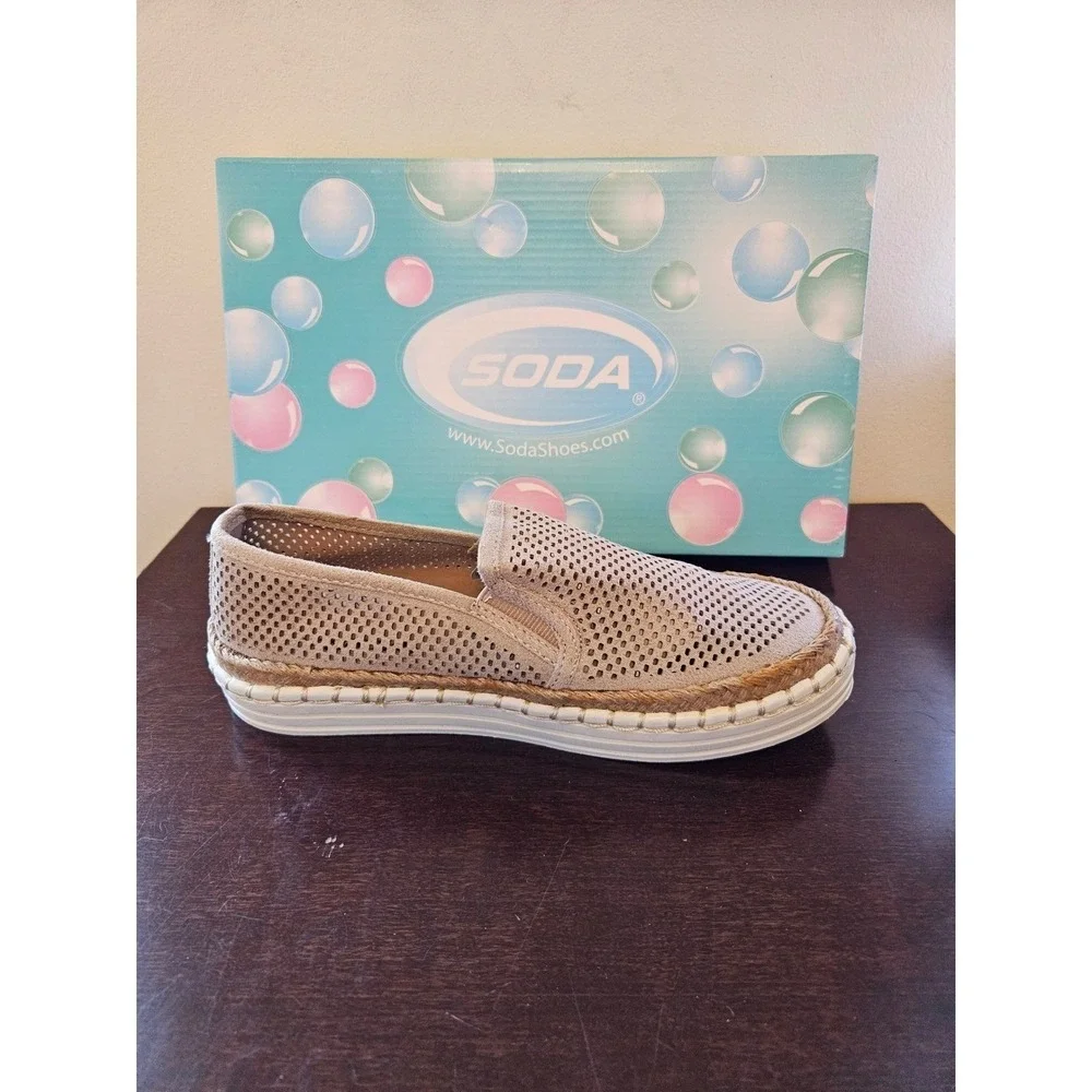 Soda Beige Perforated Espadrille Slip-On Shoes